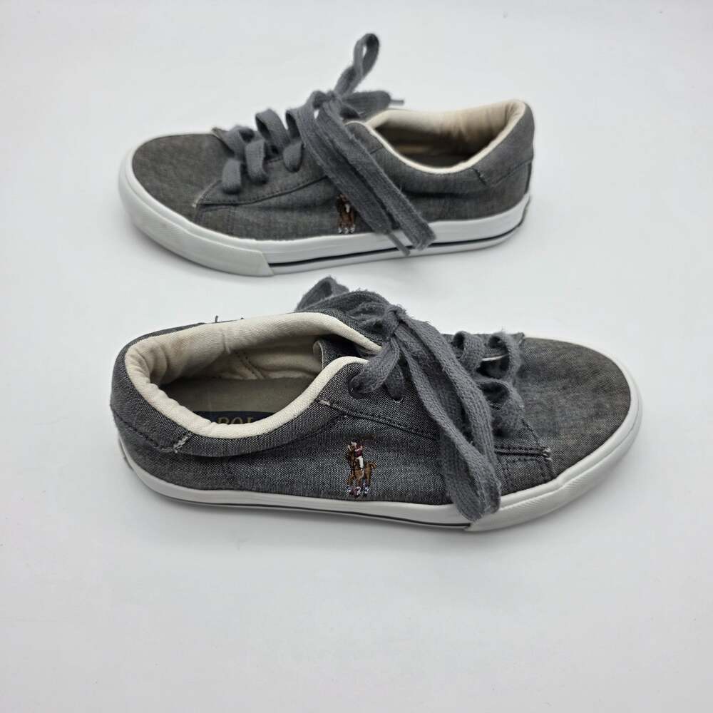 Polo Ralph Lauren Boys 13.5 Gray Canvas Low Top Sneakers Lace Up Shoes